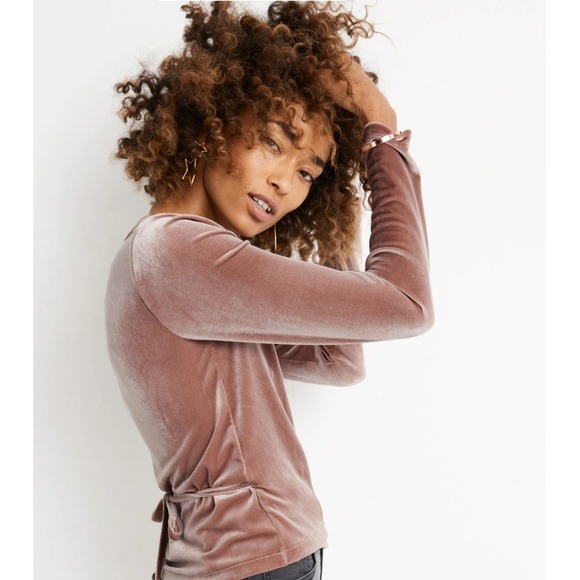 Madewell Velvet Ballet Wrap Long Sleeve Top Blush Rose Pink XS NEW - Picture 2 of 9